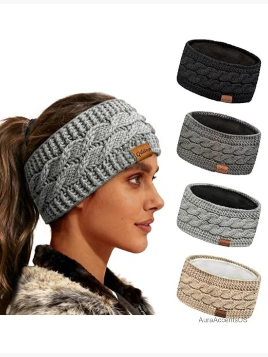 4-Pack Winter Headbands Fleece Lined Cable Knit Ear Warmer Thick Crochet main image 4